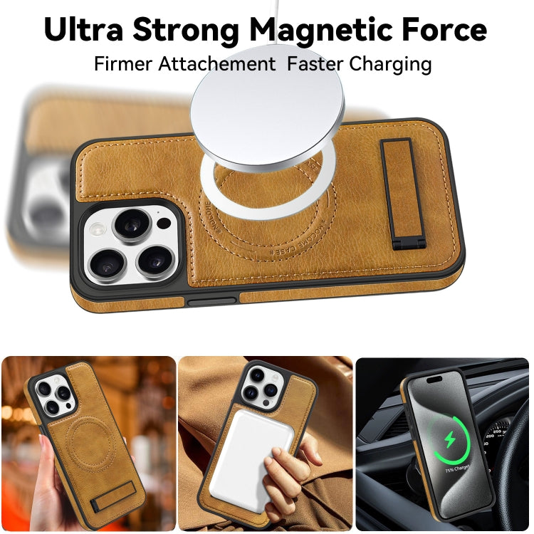 For iPhone 15 Plus Multi-function Holder MagSafe PU Phone Case(Dark Green) - iPhone 15 Plus Cases by buy2fix | Online Shopping UK | buy2fix