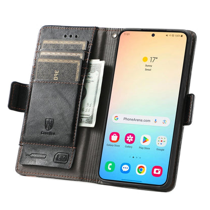 For Samsung Galaxy S25+ 5G CaseNeo Splicing Dual Magnetic Buckle Leather Phone Case(Black) - Galaxy S25+ 5G Cases by CaseNeo | Online Shopping UK | buy2fix