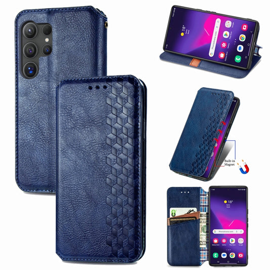 For Samsung Galaxy S25 Ultra 5G Cubic Grid Pressed Magnetic Leather Phone Case(Blue) - Galaxy S25 Ultra 5G Cases by buy2fix | Online Shopping UK | buy2fix