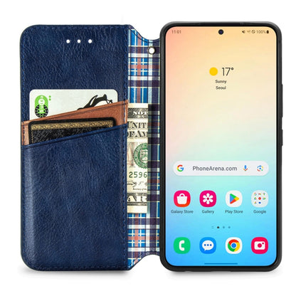 For Samsung Galaxy S24+ 5G Cubic Grid Pressed Magnetic Leather Phone Case(Blue) - Galaxy S24+ 5G Cases by buy2fix | Online Shopping UK | buy2fix