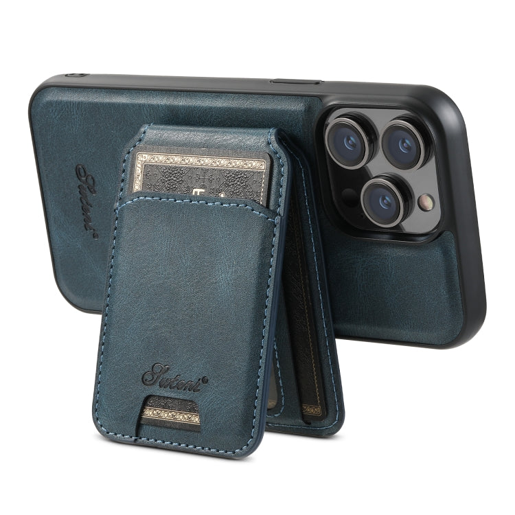 For iPhone 14 Plus Suteni H15 MagSafe Oil Eax Leather Detachable Wallet Back Phone Case(Blue) - iPhone 14 Plus Cases by Suteni | Online Shopping UK | buy2fix