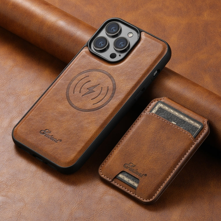 For iPhone 14 Pro Suteni H15 MagSafe Oil Eax Leather Detachable Wallet Back Phone Case(Brown) - iPhone 14 Pro Cases by Suteni | Online Shopping UK | buy2fix