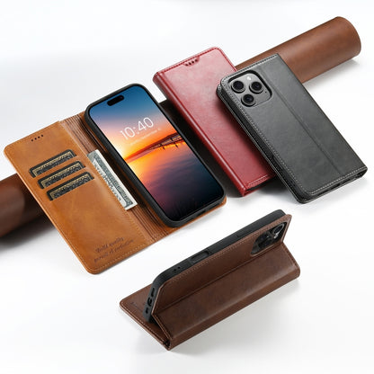 For iPhone 16 Pro Suteni Calf Texture Horizontal Flip Leather Phone Case(Brown) - iPhone 16 Pro Cases by Suteni | Online Shopping UK | buy2fix