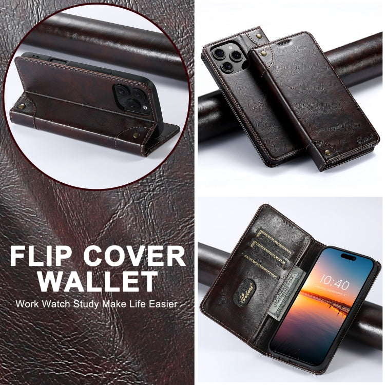 For iPhone 16 Plus Suteni Baroque Calf Texture Buckle Wallet Leather Phone Case(Brown) - iPhone 16 Plus Cases by Suteni | Online Shopping UK | buy2fix