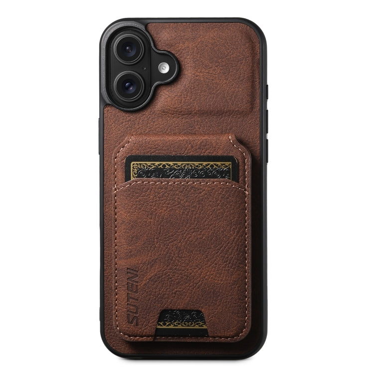 For iPhone 16 Plus Suteni H02 Litchi Leather Card Wallet Stand Back Phone Case(Brown) - iPhone 16 Plus Cases by Suteni | Online Shopping UK | buy2fix