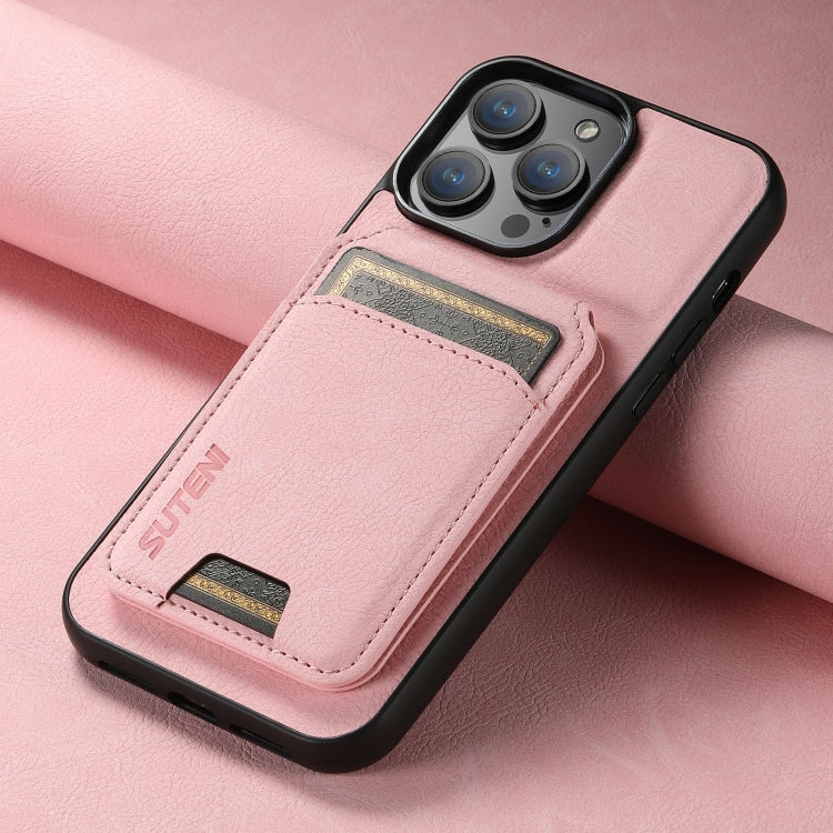 For iPhone 16 Pro Max Suteni H02 Litchi Leather Card Wallet Stand Back Phone Case(Pink) - iPhone 16 Pro Max Cases by Suteni | Online Shopping UK | buy2fix