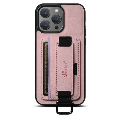 For iPhone 15 Pro Max Suteni H13 Litchi Leather Wrist Strap Wallet Back Phone Case(Pink) - iPhone 15 Pro Max Cases by Suteni | Online Shopping UK | buy2fix