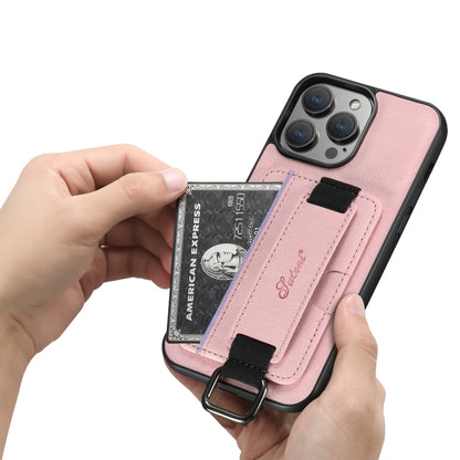 For iPhone 15 Pro Max Suteni H13 Litchi Leather Wrist Strap Wallet Back Phone Case(Pink) - iPhone 15 Pro Max Cases by Suteni | Online Shopping UK | buy2fix