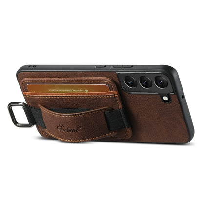 For Samsung Galaxy S24+ 5G Suteni H13 Litchi Leather Wrist Strap Wallet Back Phone Case(Brown) - Galaxy S24+ 5G Cases by Suteni | Online Shopping UK | buy2fix