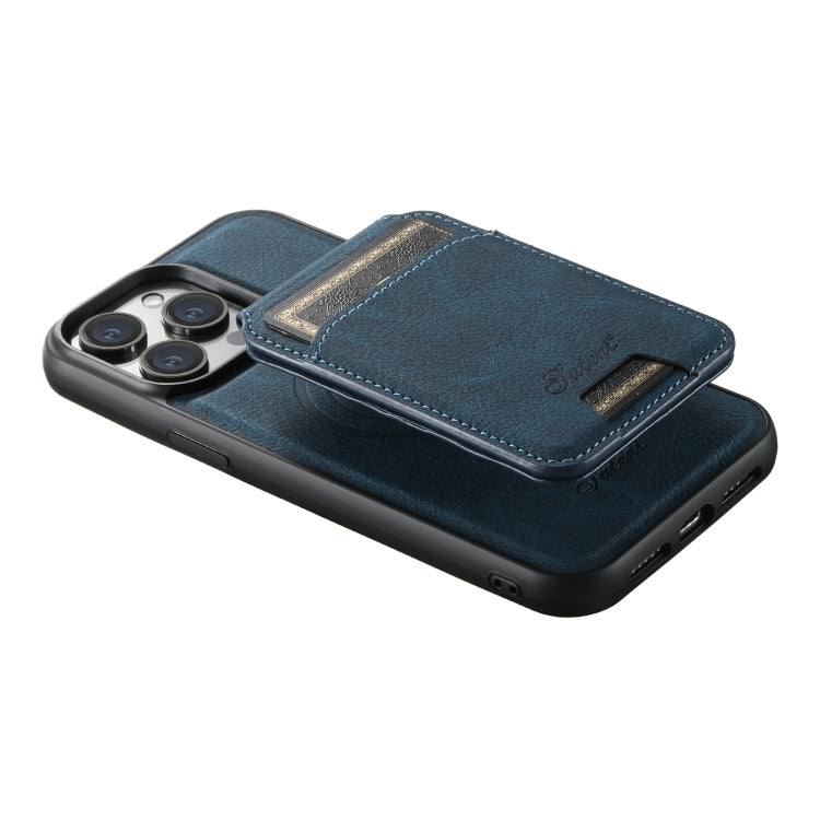 For iPhone 12  Suteni H17 Litchi Texture Leather MagSafe Detachable Wallet Phone Case(Blue) - iPhone 12 / 12 Pro Cases by Suteni | Online Shopping UK | buy2fix