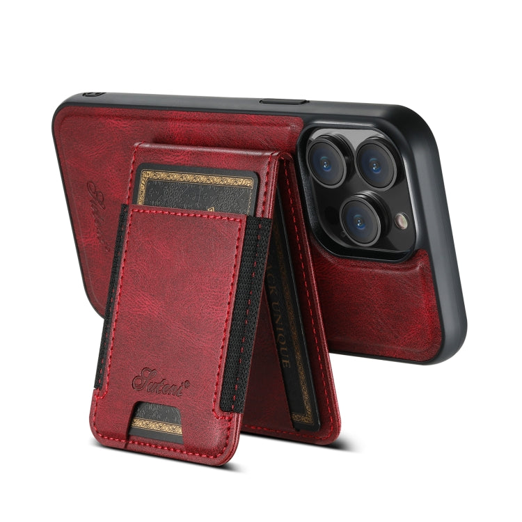 For iPhone 12 Pro Suteni H17 Oil Eax Leather MagSafe Detachable Wallet Phone Case(Red) - iPhone 12 / 12 Pro Cases by Suteni | Online Shopping UK | buy2fix