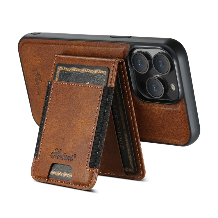 For iPhone 15 Pro Suteni H17 Oil Eax Leather MagSafe Detachable Wallet Phone Case(Brown) - iPhone 15 Pro Cases by Suteni | Online Shopping UK | buy2fix