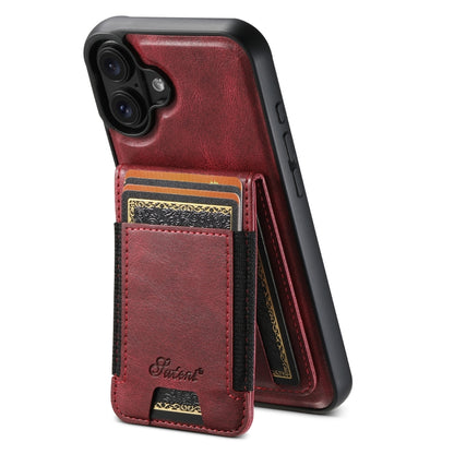 For iPhone 16 Plus Suteni H17 Oil Eax Leather MagSafe Detachable Wallet Phone Case(Red) - iPhone 16 Plus Cases by Suteni | Online Shopping UK | buy2fix