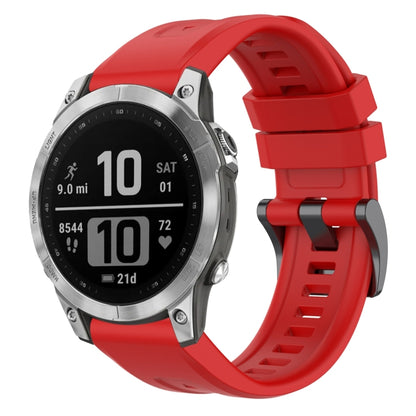 For Garmin Fenix 7 Pro Solid Color Black Buckle Silicone Quick Release Watch Band(Red) - Watch Bands by buy2fix | Online Shopping UK | buy2fix