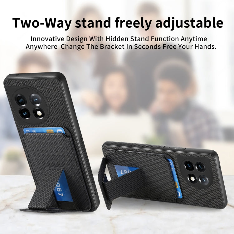 For OnePlus 12 5G Carbon Fiber Card Bag Fold Stand Phone Case(Black) - OnePlus Cases by buy2fix | Online Shopping UK | buy2fix