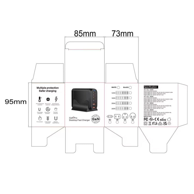 GaN PD100W Type-C x 3 + USB x 3 Multi Port Laptop Adapter, White, Plug Size:AU Plug - Universal Power Adapter by buy2fix | Online Shopping UK | buy2fix