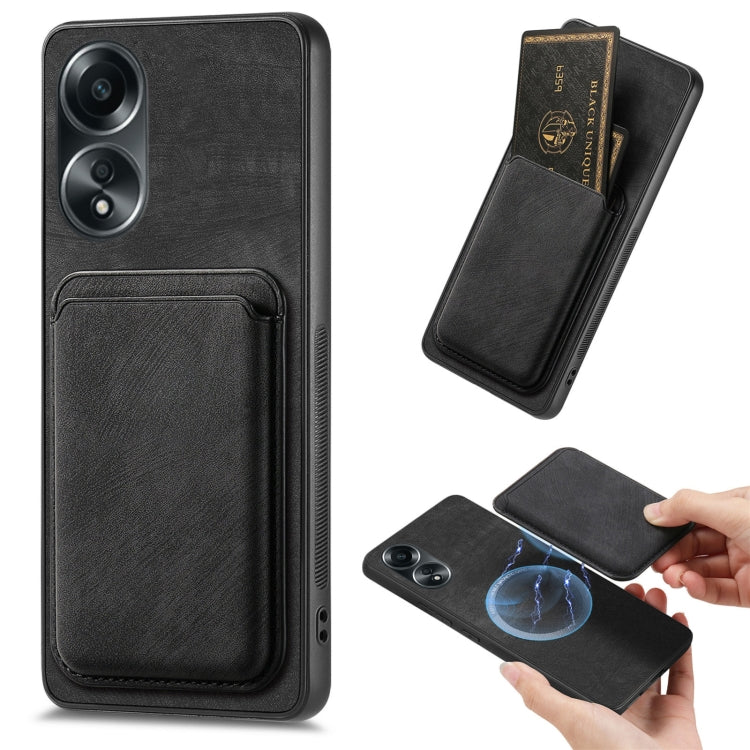 For OPPO A58 4G Retro Leather Card Bag Magnetic Phone Case(Black) - OPPO Cases by buy2fix | Online Shopping UK | buy2fix