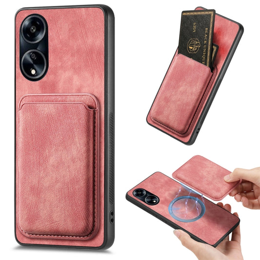 For OPPO A1 5G Retro Leather Card Bag Magnetic Phone Case(Pink) - OPPO Cases by buy2fix | Online Shopping UK | buy2fix