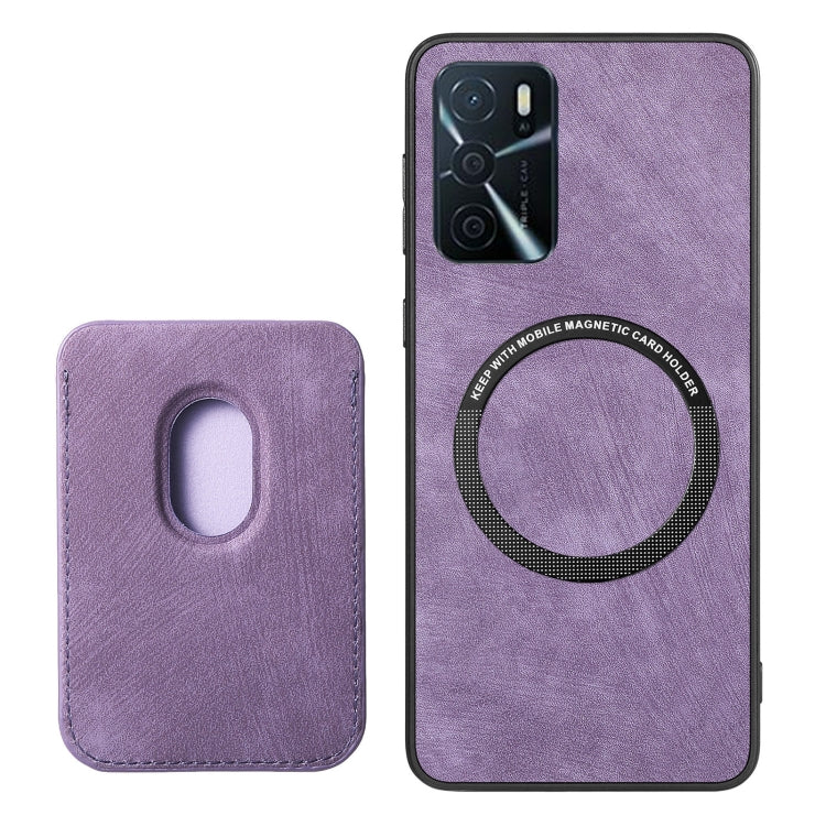 For OPPO Reno8 T 4G Retro Leather Card Bag Magnetic Phone Case(Purple) - OPPO Cases by buy2fix | Online Shopping UK | buy2fix