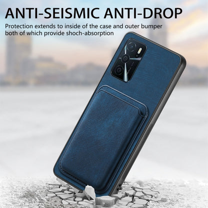 For OPPO Reno9 5G Retro Leather Card Bag Magnetic Phone Case(Blue) - OPPO Cases by buy2fix | Online Shopping UK | buy2fix