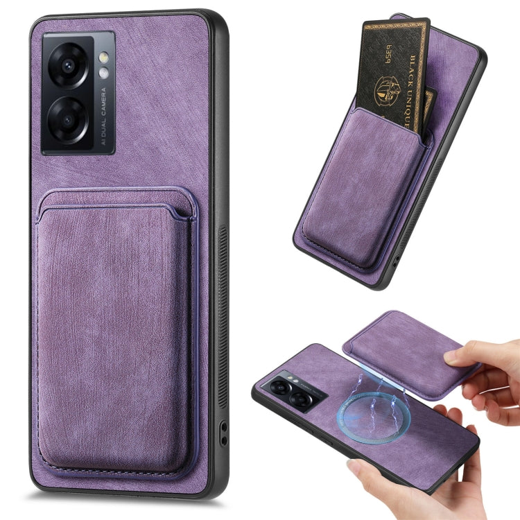 For OPPO A57 5G Retro Leather Card Bag Magnetic Phone Case(Purple) - OPPO Cases by buy2fix | Online Shopping UK | buy2fix