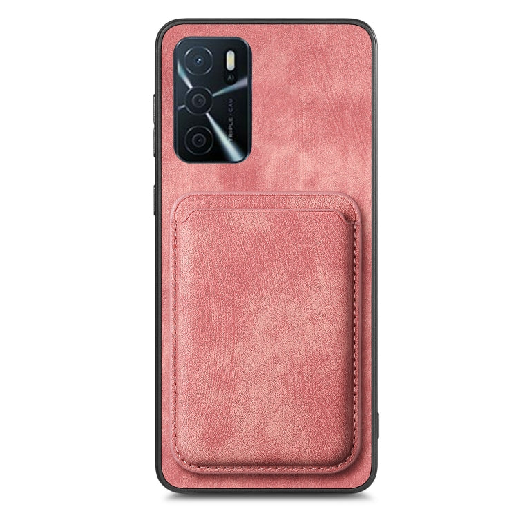 For OPPO F19 Pro+ Retro Leather Card Bag Magnetic Phone Case(Pink) - OPPO Cases by buy2fix | Online Shopping UK | buy2fix