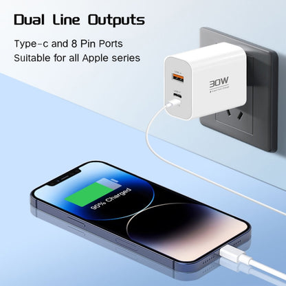 PD30W USB-C / Type-C + 8 Pin + USB Charger with Type-C to 8 Pin Date Cable(UK Plug) - USB Charger by buy2fix | Online Shopping UK | buy2fix