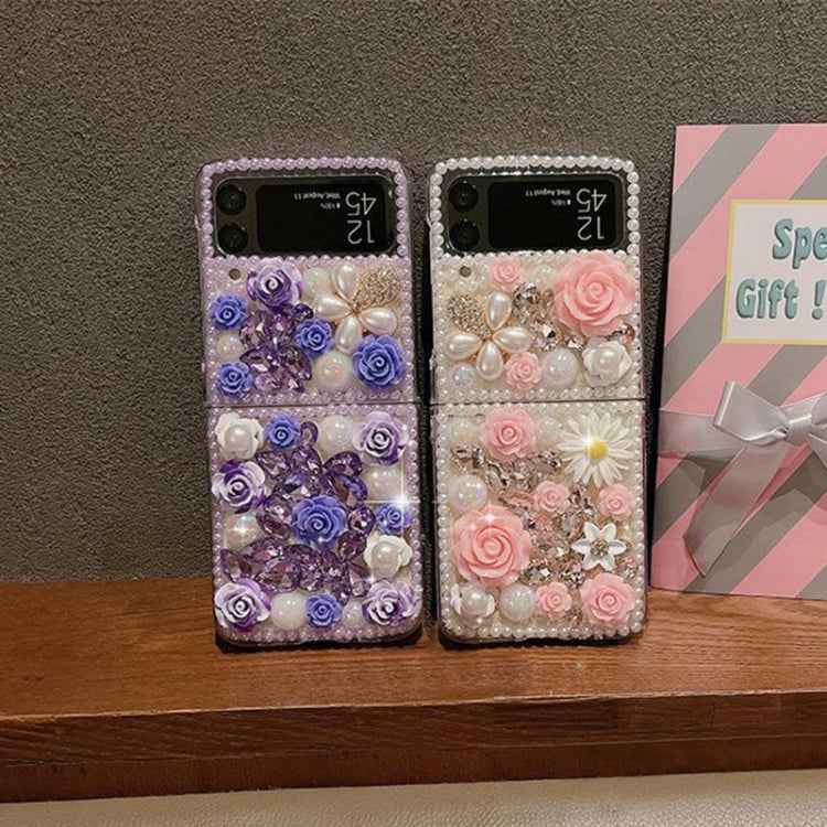 For Samsung Galaxy Z Flip5 Rose Hand-set Diamond PC Phone Case(Pink) - Galaxy Z Flip5 Cases by buy2fix | Online Shopping UK | buy2fix