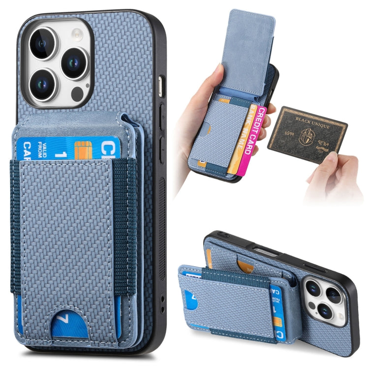 For iPhone 16 Pro Carbon Fiber Vertical Flip Wallet Stand Phone Case(Blue) - iPhone 16 Pro Cases by buy2fix | Online Shopping UK | buy2fix