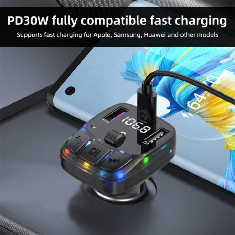 C57 PD Type-C + Dual USB Car Charger Colorful Light Car Bluetooth Adapter FM Transmitter - Car Charger by buy2fix | Online Shopping UK | buy2fix