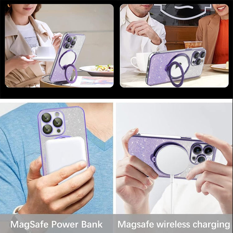 For iPhone 11 Rotation MagSafe Holder Gradient Glitter TPU Phone Case(Night Purple) - iPhone 11 Cases by buy2fix | Online Shopping UK | buy2fix