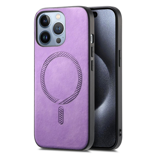 For iPhone 16 Pro Solid Color Retro Magsafe PU Back Cover Phone Case(Purple) - More iPhone Cases by buy2fix | Online Shopping UK | buy2fix