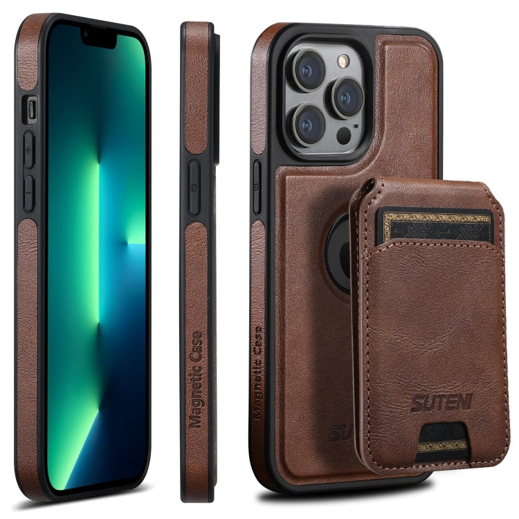 For iPhone 13 Pro Max Suteni M2 Oil Wax MagSafe Horizontal Card Bag Phone Case(Brown) - iPhone 13 Pro Max Cases by Suteni | Online Shopping UK | buy2fix