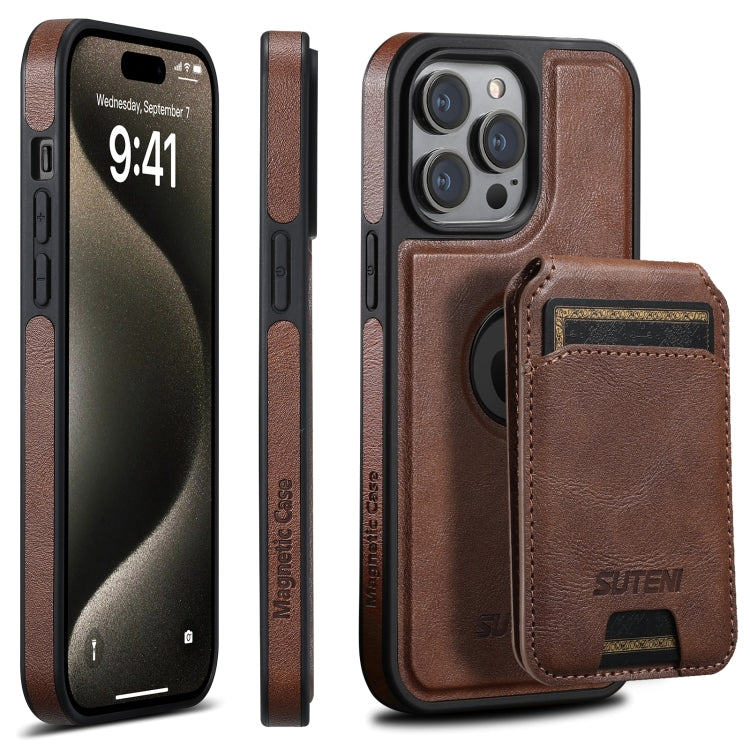 For iPhone 16 Pro Max Suteni M2 Oil Wax MagSafe Horizontal Card Bag Phone Case(Brown) - iPhone 16 Pro Max Cases by Suteni | Online Shopping UK | buy2fix