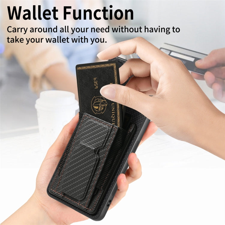 For Motorola Moto G Stylus 5G 2024 Carbon Fiber Fold Stand Elastic Card Bag Phone Case(Black) - Motorola Cases by buy2fix | Online Shopping UK | buy2fix