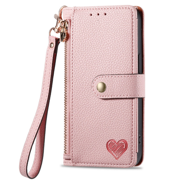 For Samsung Galaxy S25 Ultra 5G Love Zipper Lanyard Leather Phone Case(Pink) - Galaxy S25 Ultra 5G Cases by buy2fix | Online Shopping UK | buy2fix