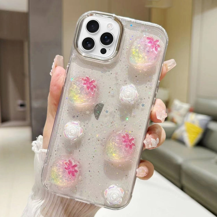 For iPhone 16 Pro Max 3D Flower Glitter Epoxy TPU Phone Case(Pink Strawberry) - iPhone 16 Pro Max Cases by buy2fix | Online Shopping UK | buy2fix