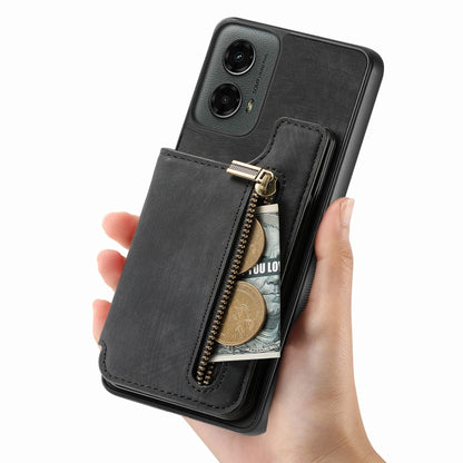 For Motorola Moto G 2024 Retro Leather Zipper Wallet Back Phone Case(Black) - Motorola Cases by buy2fix | Online Shopping UK | buy2fix