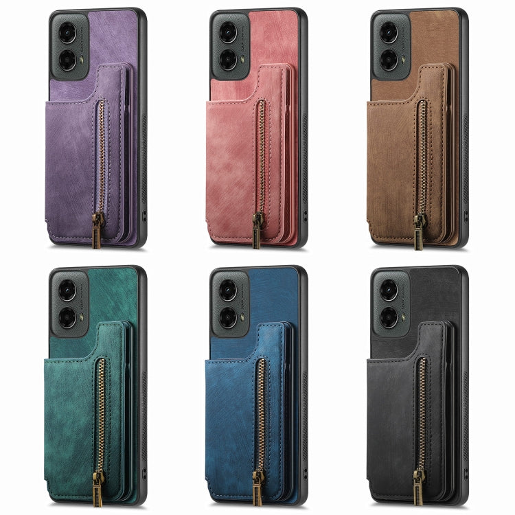 For Motorola G Power 5G 2024 Retro Leather Zipper Wallet Back Phone Case(Brown) - Motorola Cases by buy2fix | Online Shopping UK | buy2fix