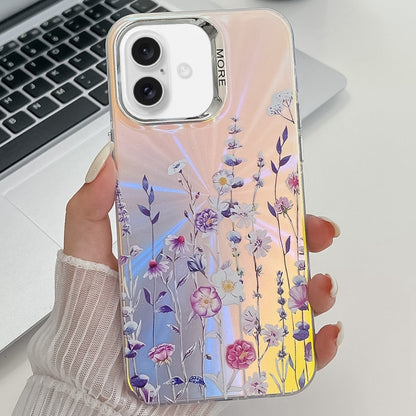 For iPhone 16 Electroplating Laser Flower Texture TPU Phone Case(Flower AH1) - iPhone 16 Cases by buy2fix | Online Shopping UK | buy2fix