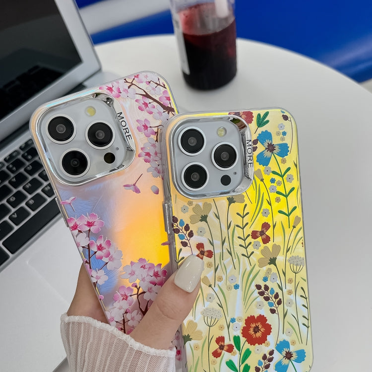 For iPhone 16 Plus Electroplating Laser Flower Texture TPU Phone Case(Peony AH11) - iPhone 16 Plus Cases by buy2fix | Online Shopping UK | buy2fix