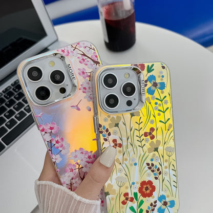 For iPhone 16 Pro Electroplating Laser Flower Texture TPU Phone Case(Myosotis AH2) - iPhone 16 Pro Cases by buy2fix | Online Shopping UK | buy2fix