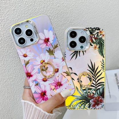 For iPhone 16 Pro Electroplating Laser Flower Ring Holder TPU Phone Case(Cosmos Flower AH7) - iPhone 16 Pro Cases by buy2fix | Online Shopping UK | buy2fix