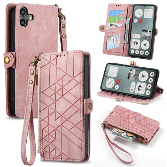 For Nothing CMF Phone 1 Geometric Zipper Wallet Side Buckle Leather Phone Case(Pink) - More Brand by buy2fix | Online Shopping UK | buy2fix