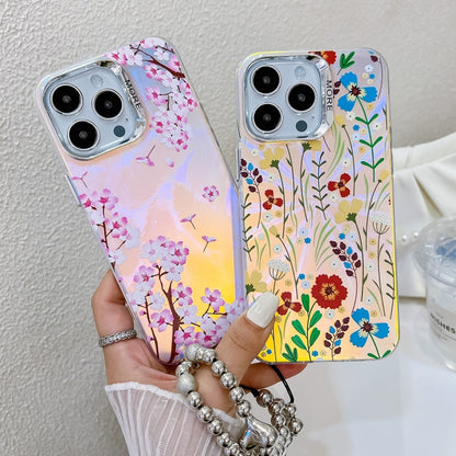 For iPhone 16 Pro Max Electroplating Laser Flower Phone Case with Wrist Strap(Lavender AH14) - iPhone 16 Pro Max Cases by buy2fix | Online Shopping UK | buy2fix