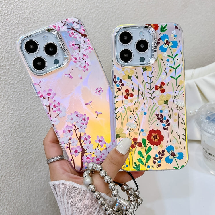 For iPhone 16 Pro Max Electroplating Laser Flower Phone Case with Wrist Strap(Zinnia AH9) - iPhone 16 Pro Max Cases by buy2fix | Online Shopping UK | buy2fix