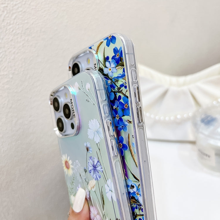 For iPhone 16 Pro Electroplating Laser Flower Phone Case with Wrist Strap(Leaves AH12) - iPhone 16 Pro Cases by buy2fix | Online Shopping UK | buy2fix