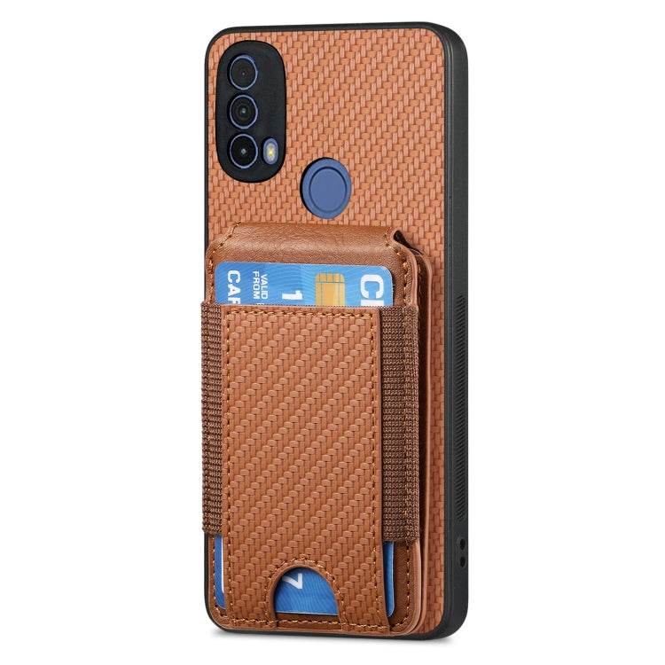 For Motorola Moto G Power 2024 5G Carbon Fiber Vertical Flip Wallet Stand Phone Case(Brown) - Motorola Cases by buy2fix | Online Shopping UK | buy2fix