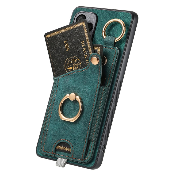 For OnePlus 11 Retro Skin-feel Ring Card Bag Phone Case with Hang Loop(Green) - OnePlus Cases by buy2fix | Online Shopping UK | buy2fix