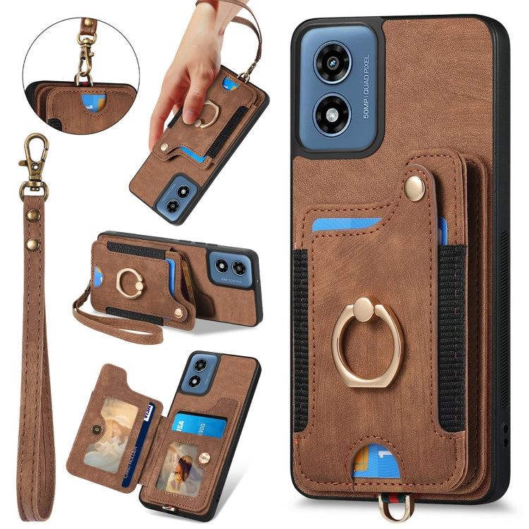 For Motorola G Play 2024 Retro Skin-feel Ring Multi-card RFID Wallet Phone Case(Brown) - Motorola Cases by buy2fix | Online Shopping UK | buy2fix